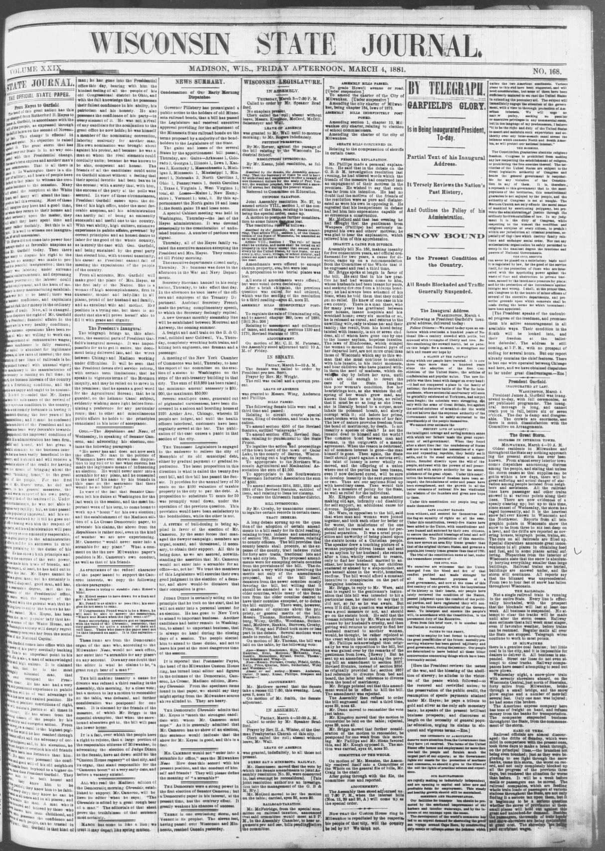 State Journal front page March 4, 1881